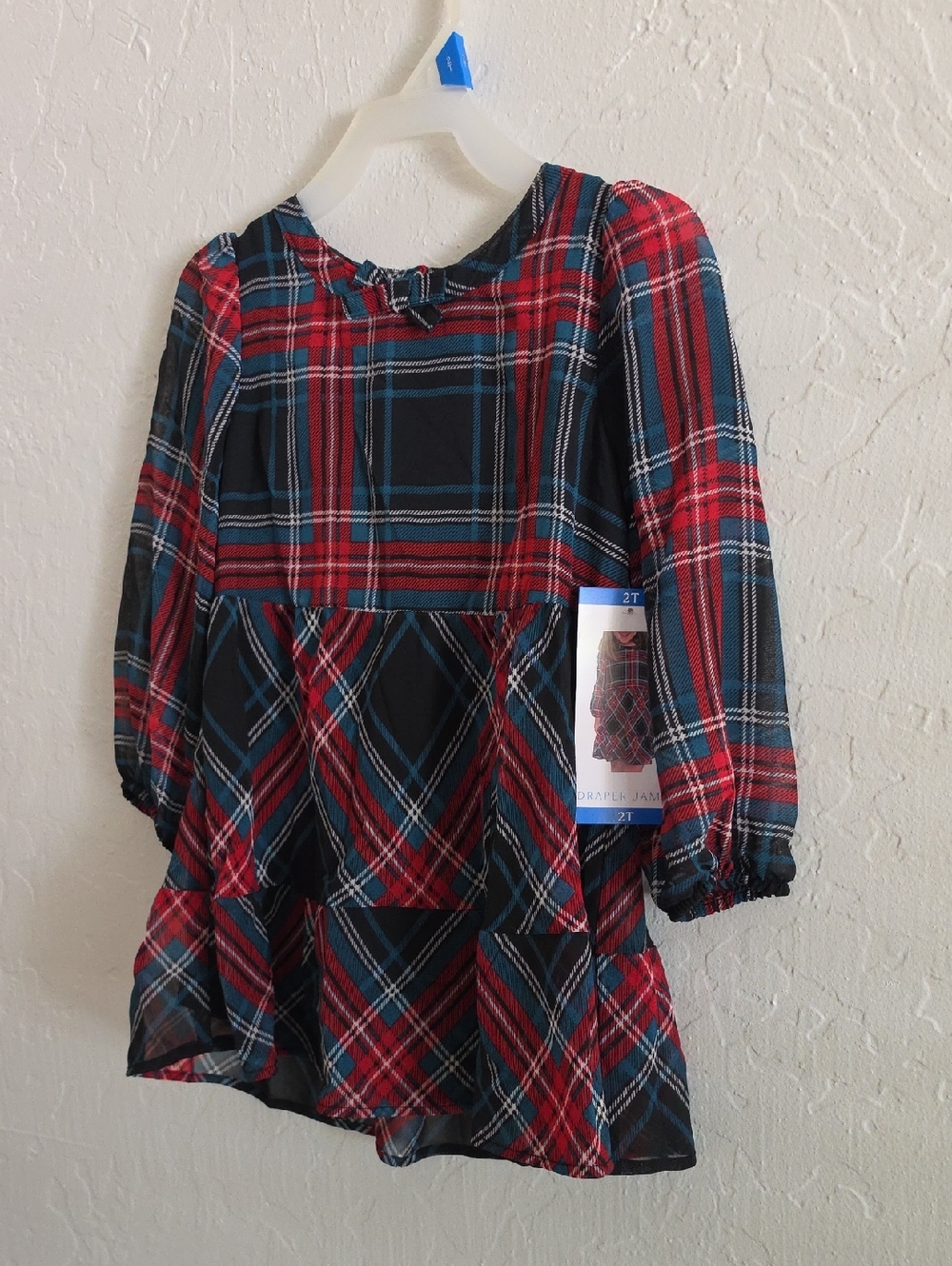 Draper James Plaid Tiered Dress in Red, Navy & Teal